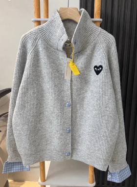 F020548自带温柔的肌理感灰色立领针织开衫