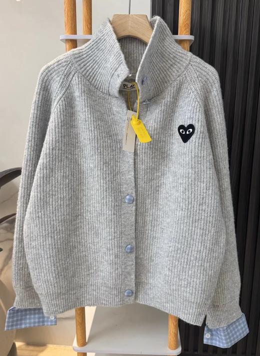 F020548自带温柔的肌理感灰色立领针织开衫 商品图0