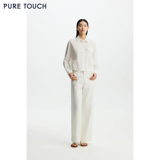 商场同款PURE TOUCH女装26春夏新款休闲衬衫白色长袖衬衣下摆抽绳 商品图1