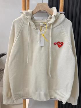 F020550休闲甜美红色爱心+眼睛刺绣图案连帽针织开衫