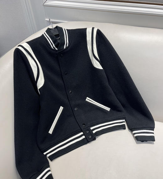 YSL圣*兰男女款羊毛条纹棒球服夹克020501 商品图5