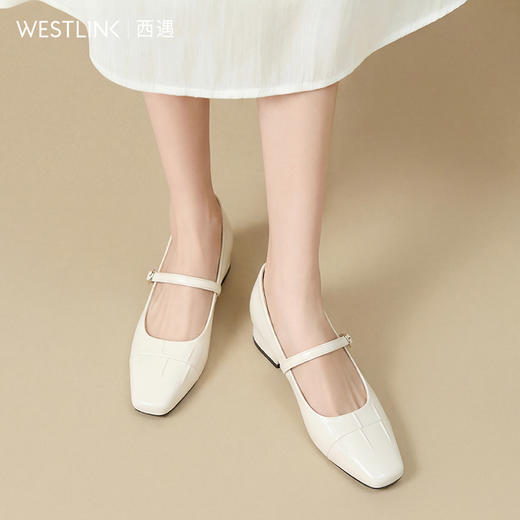 【限时秒杀】西遇浅口玛丽珍女鞋2026新款春季法式简约方头通勤一字带低跟鞋子V0166248 商品图2
