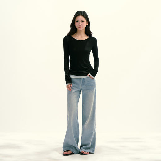 Ariseism 美式复古基础修身长袖T恤女春季新款修身上衣 商品图1