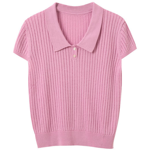 三彩2026春季新款镂空坑条针织衫套头polo衫短袖翻领上衣M 商品图4