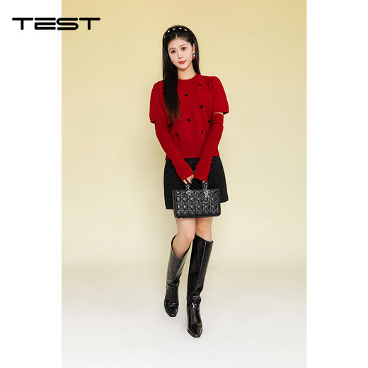 春上新温柔风圆领显瘦小个子爱心毛衣1261012 商品图2