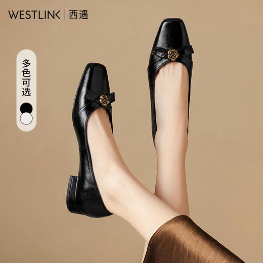 【限时秒杀】西遇浅口单鞋女鞋2026新款春季山茶花方头通勤简约一脚蹬低跟鞋子V0166249 商品图0