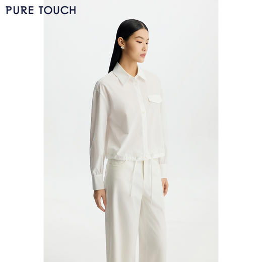 商场同款PURE TOUCH女装26春夏新款休闲衬衫白色长袖衬衣下摆抽绳 商品图4