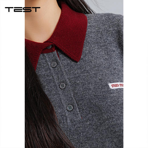春上新高级感撞色翻领假两件灰色POLO领羊毛衣1261015 商品图2