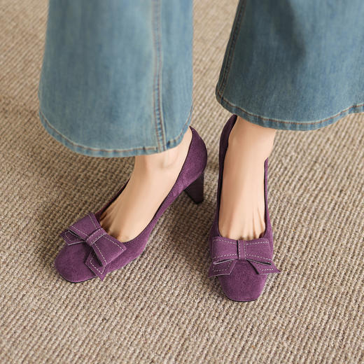 阿么手工女鞋2026春季优雅蝴蝶结浅口单鞋百搭新款气质高跟鞋8CM 商品图3