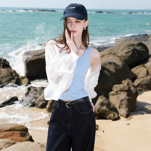 三彩2026春季新款修身短款背心吊带打底衫U领无袖上衣弹力M 商品图3