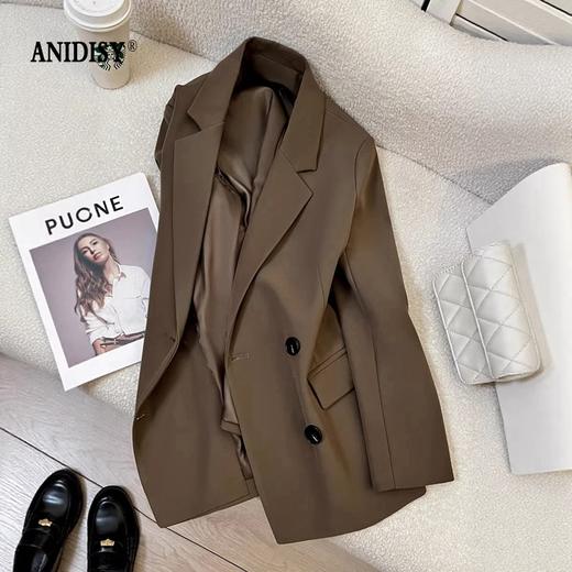 2026春装时尚翻领长袖双排扣西装外套 商品图3