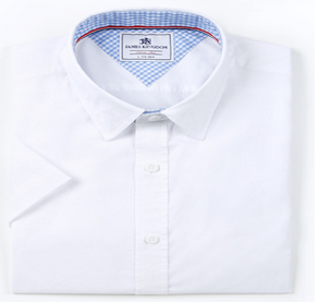 占姆士男士白色牛津纺短袖衬衣