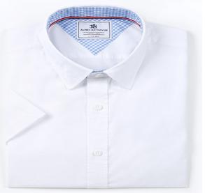 占姆士男士白色牛津纺短袖衬衣 商品图0