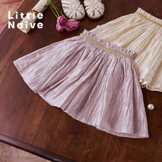 【云优选】Little Naive女童莱赛尔半身裙春季新款褶皱半裙儿童轻薄百搭短裙 商品图3