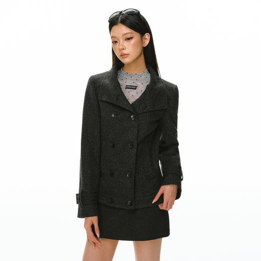Ariseism 美式复古双排扣短款呢子外套毛呢短裙套装女秋冬新款 商品图0