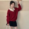 女童学院风毛衣秋冬新款儿童装洋气红色新年服女孩针织衫 商品缩略图4