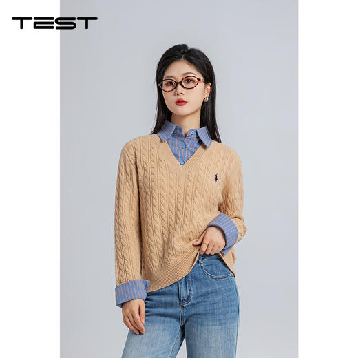 春上新假两件衬衫领复古绞花显瘦羊毛毛衣1261018 商品图0