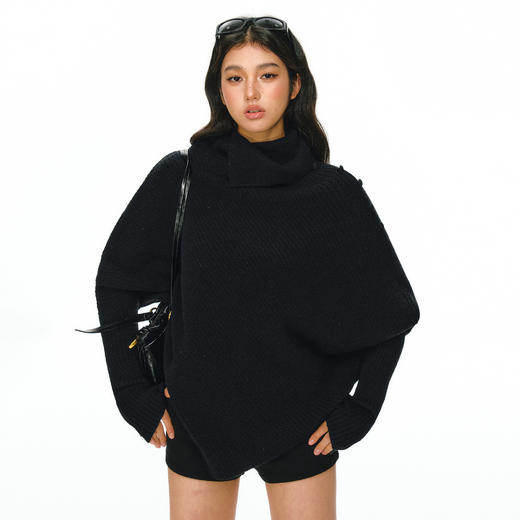 Ariseism 美式复古设计感黑色高领宽袖长袖毛衣女春秋新款上衣 商品图1