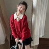 女童学院风毛衣秋冬新款儿童装洋气红色新年服女孩针织衫 商品缩略图3