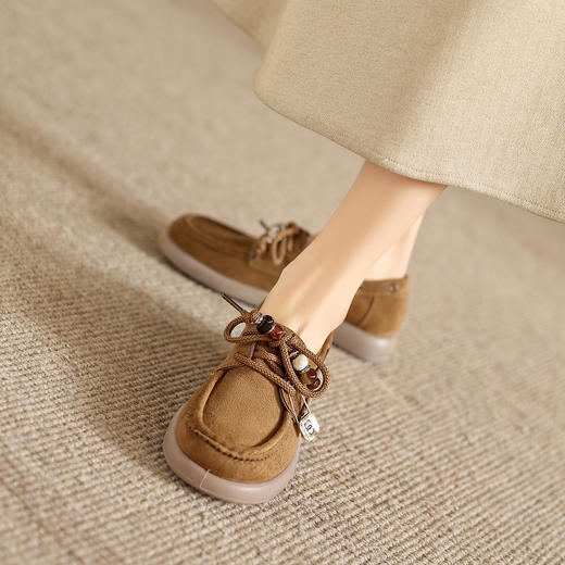 阿么手工女鞋复古串珠深口单鞋透气软底舒适厚底休闲勃肯鞋女3CM 商品图2