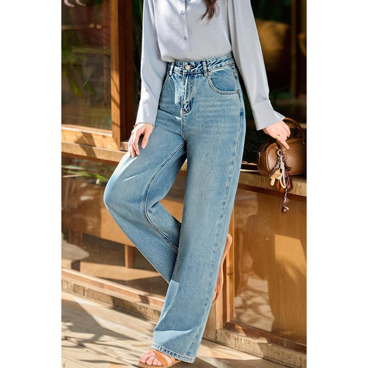 修腿直筒牛仔裤 完美遮肉版型 米思阳2026春季新款时尚百搭阔腿牛仔裤垂感显瘦直筒韩版牛仔裤女1457 商品图1