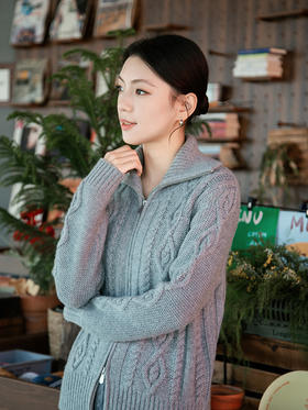 【粗棒针双拉链开衫】羊绒世家秋冬新品女士100%山羊绒绞花针织开衫外套