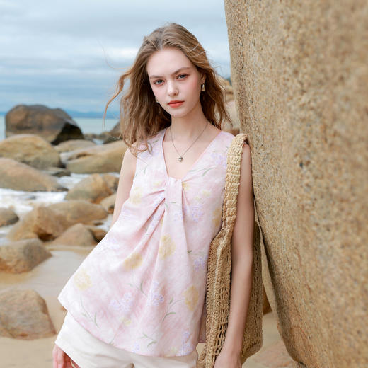 【100棉】三彩2026春季新款V领印花绣花小衫衬衣宽松娃娃衫M 商品图1