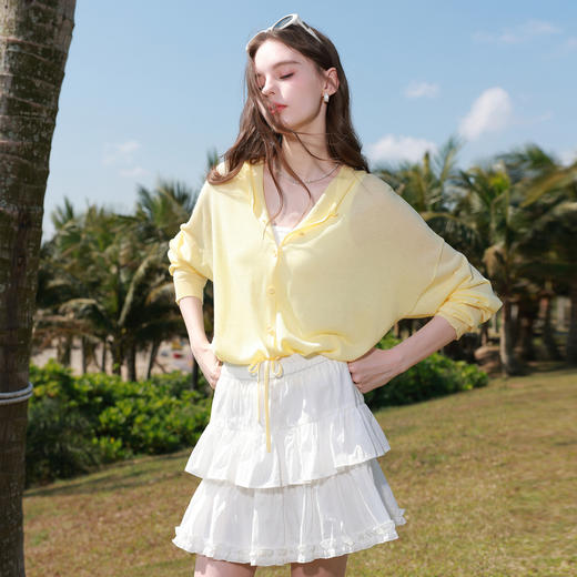 三彩2026春季新款休闲连帽针织衫宽松罩衫轻薄长袖开衫小外套M 商品图1