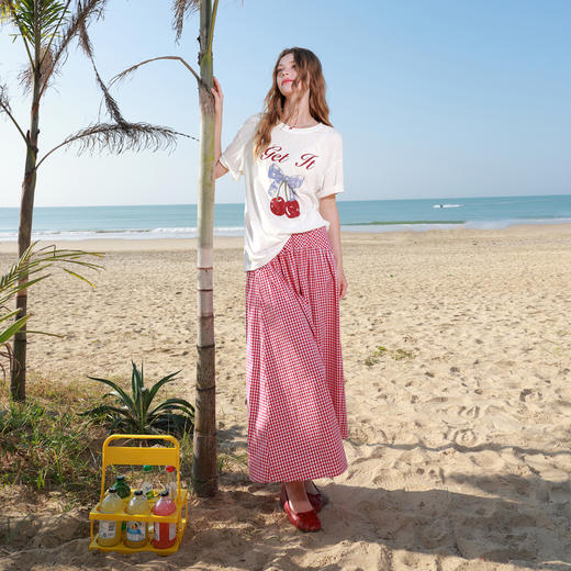 三彩2026春季新款休闲宽松大版樱桃T恤短袖圆领套头印花上衣M 商品图3