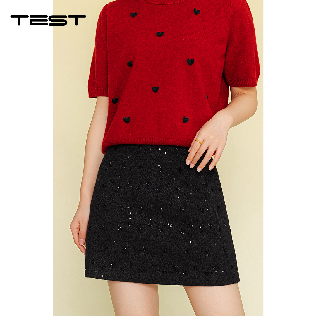 春上新修身显瘦时尚简约高级感羊毛A字包臀裙 3261001