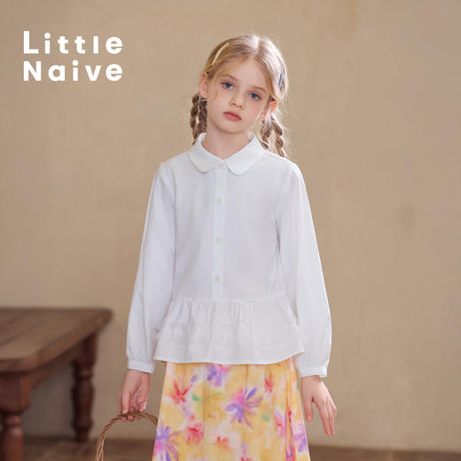 【云优选】Little Naive女童娃娃领衬衣春季新款荷叶边上衣儿童莱赛尔衬衫 商品图4