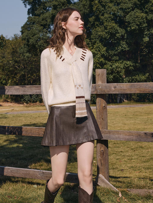 【百图lulu定制】【巧克力针织衫】 提花  围巾领  柔软细腻软糯  H型  针织衫 商品图7