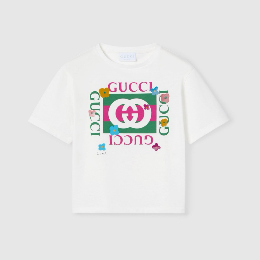 GG-K（童装）花朵双C白T恤
