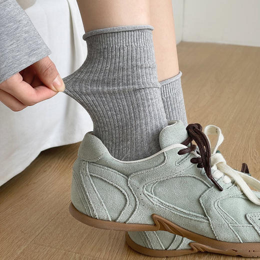 基础-简约纯色卷边女中筒女袜-纪念日百货门店同款170093254 商品图5