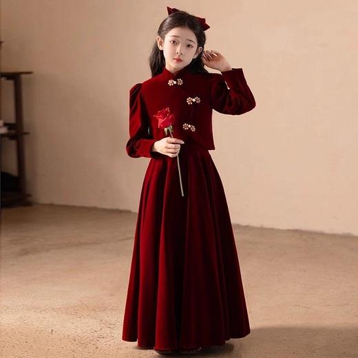 女童礼服秋冬新款红色连衣裙洋气生日公主裙小女孩过年服儿童裙子 商品图1