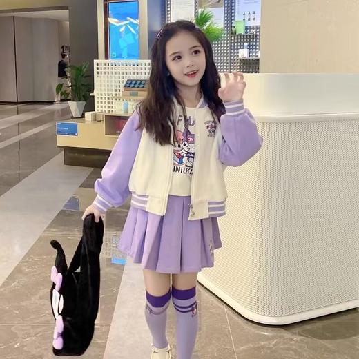 三件套女童棒球服春秋套装库洛米外套百褶裙中大儿童学院风小学生 商品图4