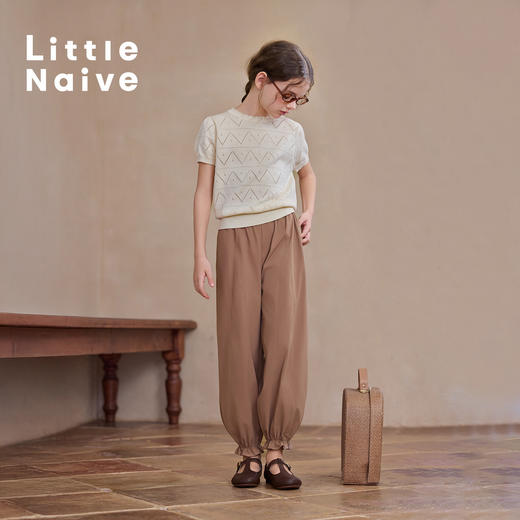 【云优选】Little Naive儿童束脚裤春季新款木耳边休闲裤女童防晒凉感裤子 商品图4