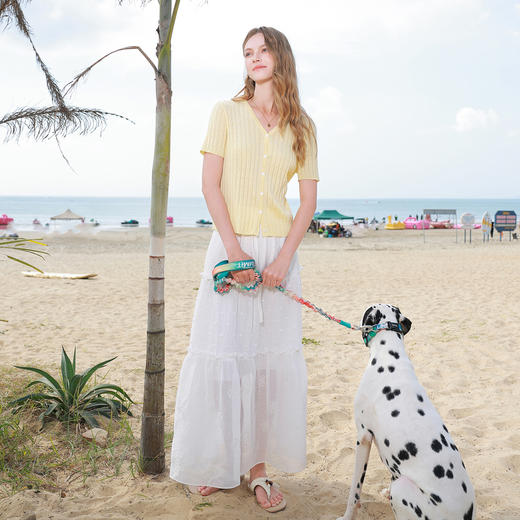 三彩2026春季新款高腰小白裙半身裙大摆A字裙仙女长裙宽松度假M 商品图3