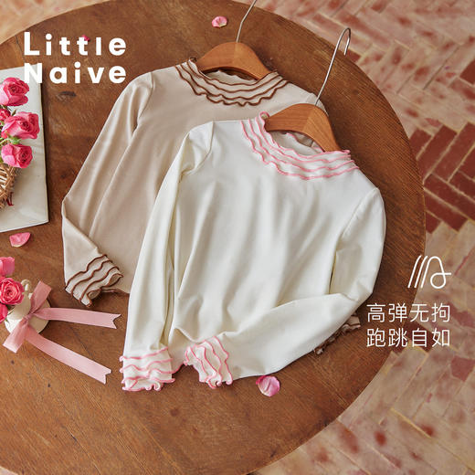 【云优选】Little Naive儿童多层木耳边打底衫春季新款T恤女童莱赛尔上衣 商品图4