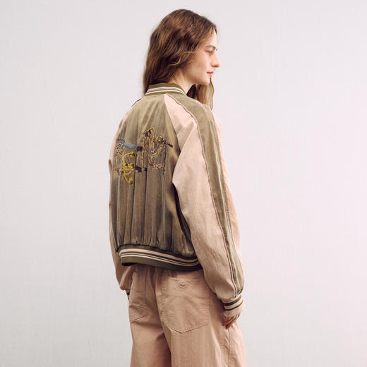 谜底大廓形外套长袖2026年春季新品拼色复古绣花夹克女261MW0063 商品图2