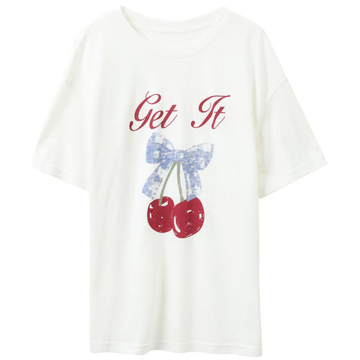 三彩2026春季新款休闲宽松大版樱桃T恤短袖圆领套头印花上衣M 商品图4