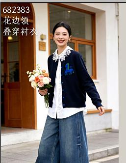 682383春款上新 花边领叠穿衬衣 商品图0