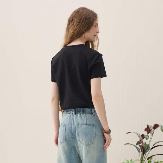 谜底花卉T恤短袖2026年春季新品柔软亲肤珍珠甜美优雅女261MT0056 商品图2