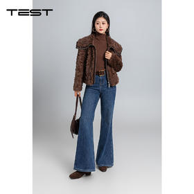 春上新高端大翻领拼接毛绒气质上衣绒外套2261017