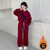 女童红色新年服秋冬新款中大童连帽卫衣阔腿裤冬季保暖加绒两件套 商品缩略图0
