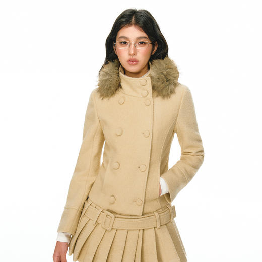 Ariseism 设计感千金风米黄色羊毛毛呢连衣裙女冬季修身裙子 商品图0