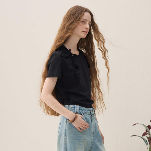 谜底花卉T恤短袖2026年春季新品柔软亲肤珍珠甜美优雅女261MT0056 商品图1