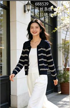 688539春上新 天丝条纹拉链开衫 商品图0