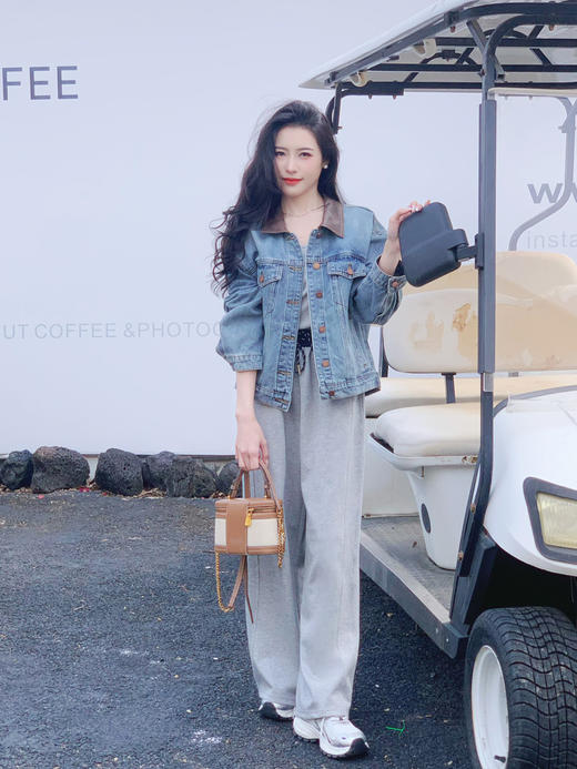 【百图lulu定制】【香港牛仔外套】皮质衣领  新疆长绒棉 复古磨白水洗牛仔外套 商品图1