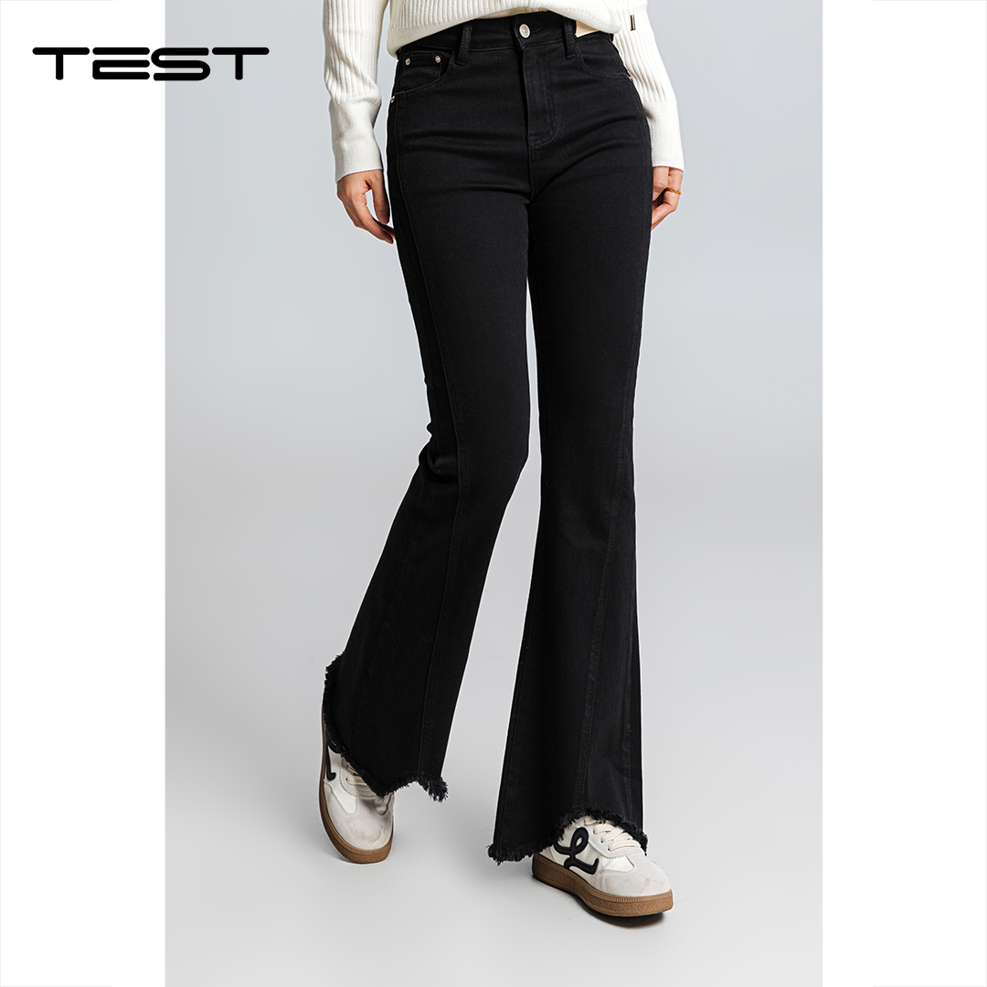 春上新高腰显瘦显腿长毛边微喇牛仔裤3261006